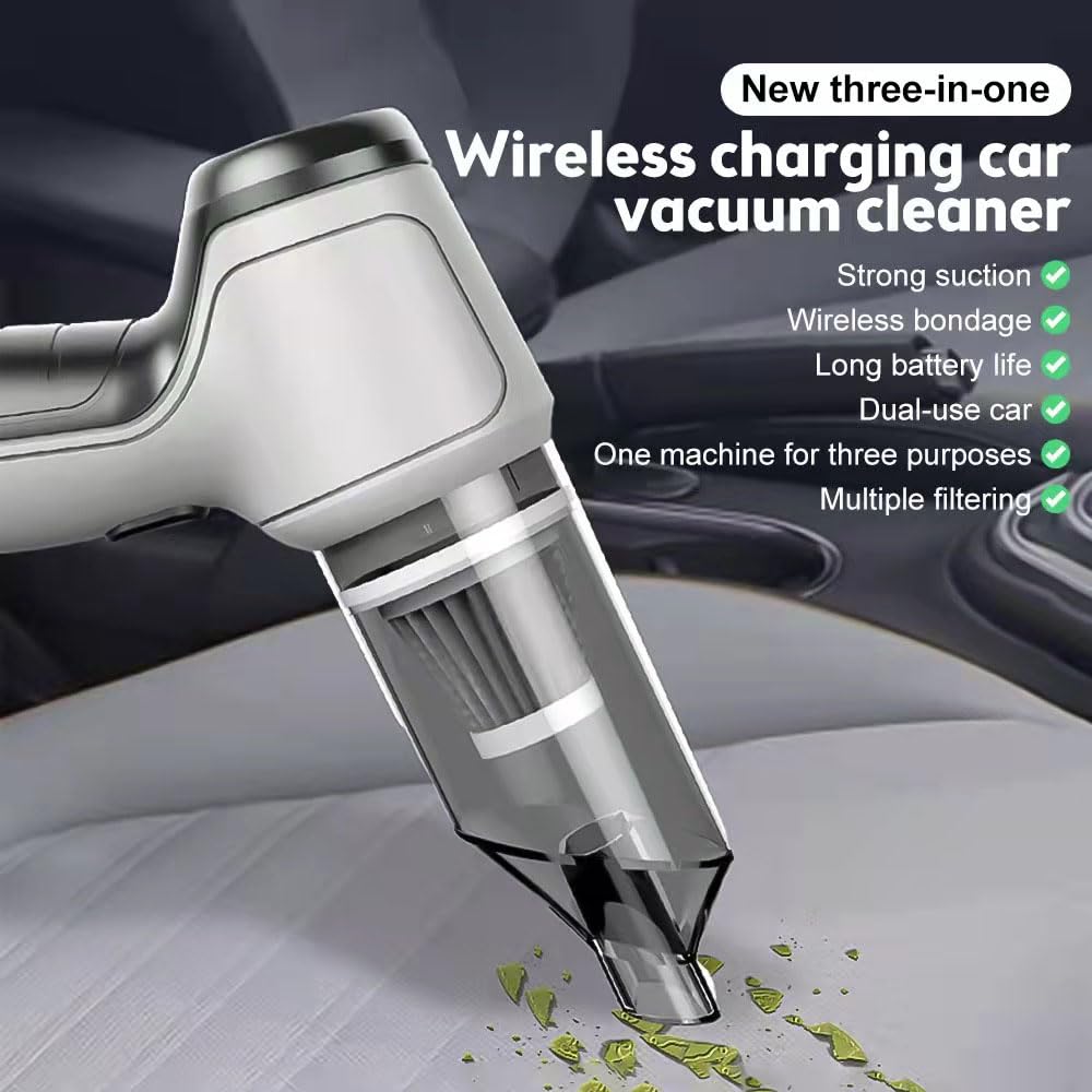 3 in 1 High Power Vacuum Cleaner Portable 18000PA Wireless Car Vacuum Cleaner with 12500mAh Battery Small Handheld Vacuum Cleaner for home 12500mAh Large capacity battery】:Large capacity battery brings long runtimes,The 12500mAh battery can ensure the vac