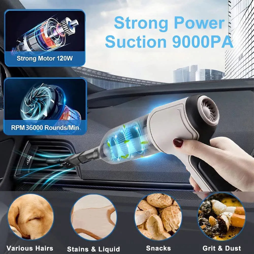 3 in 1 High Power Vacuum Cleaner Portable 18000PA Wireless Car Vacuum Cleaner with 12500mAh Battery Small Handheld Vacuum Cleaner for home 12500mAh Large capacity battery】:Large capacity battery brings long runtimes,The 12500mAh battery can ensure the vac